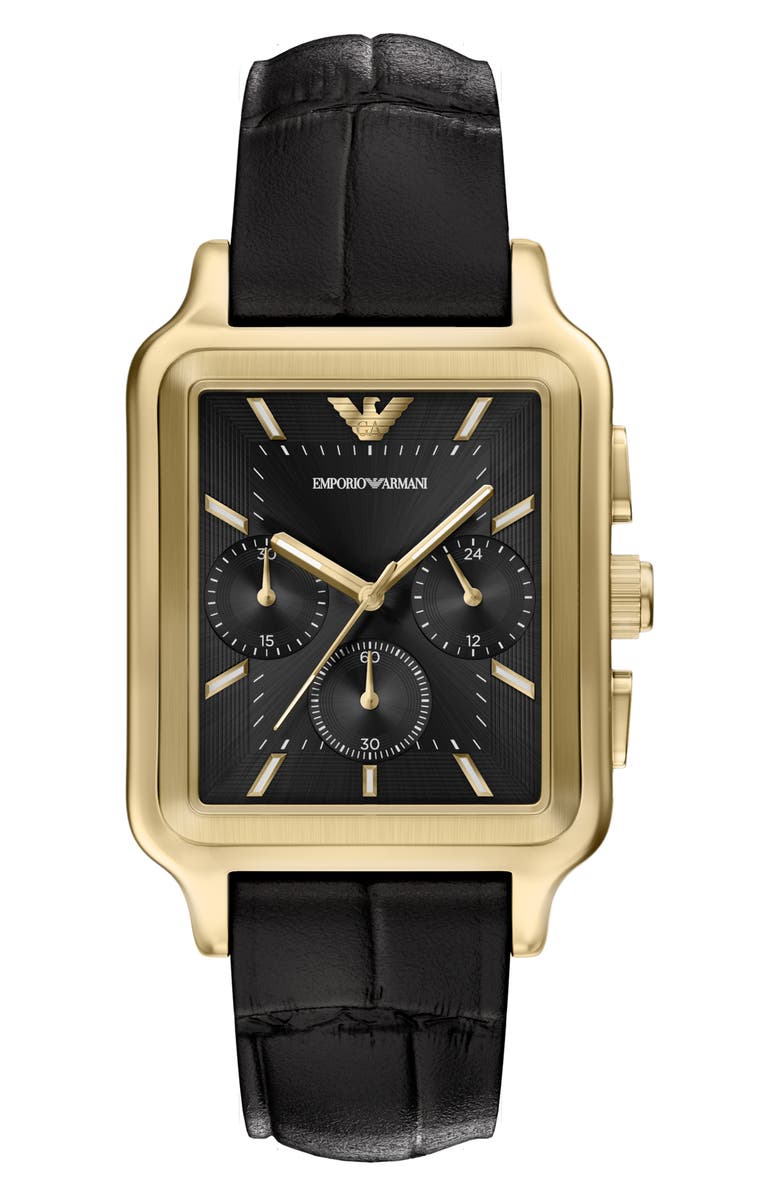 Emporio Armani Tank Chronograph Leather Strap Watch, 34mm x 50mm, Main, color,