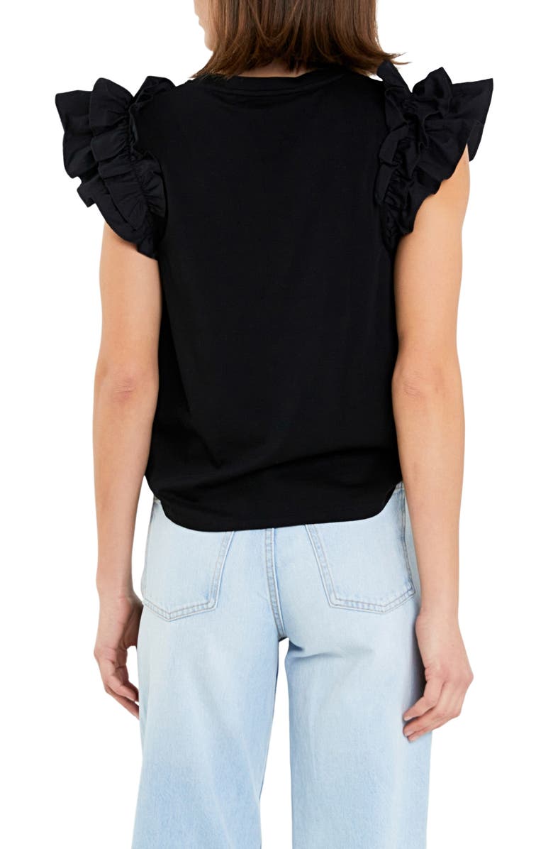 English Factory Ruffle Sleeve Mix Media Cotton Top, Alternate, color, 