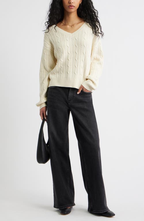 Bp. Bow Back Cable Knit Sweater In White