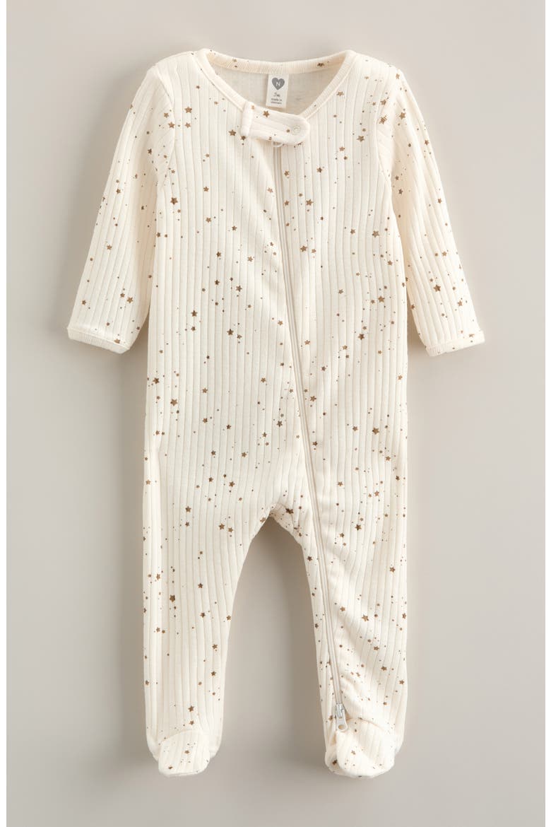 Rib Zip Footie, Main, color, IVORY- TAN DUSK STARS
