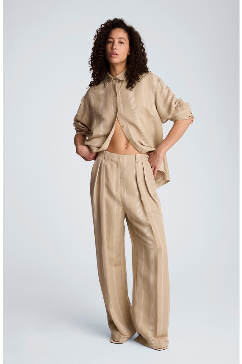 Double Pleat Wide Leg Pants, Alternate, color, TILESTRIPES TAUPE / WHITE