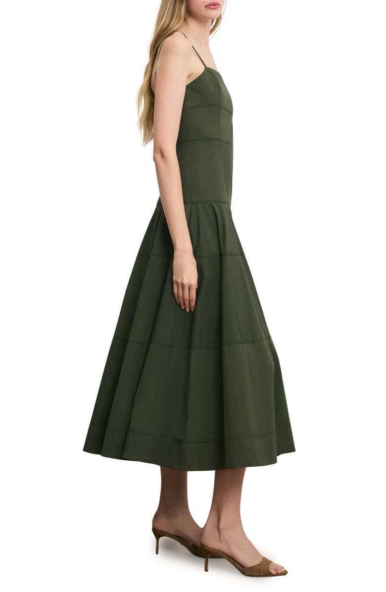 Veronica Beard Ilona Topstitch Detail Cotton Blend Dress, Alternate, color, Army