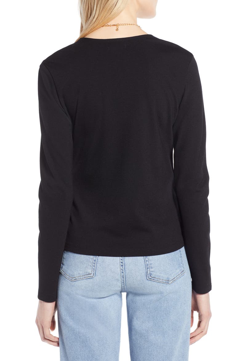 Ballet Wrap Ponte Knit Top, Alternate, color, BLACK