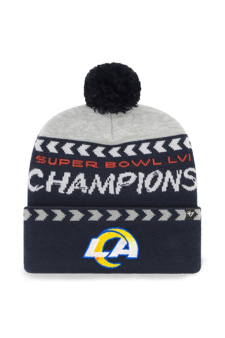 Men's '47 Gray/Navy Los Angeles Rams Super Bowl LVI Champions Clapboard Cuffed Pom Knit Hat, Main, color, Gray