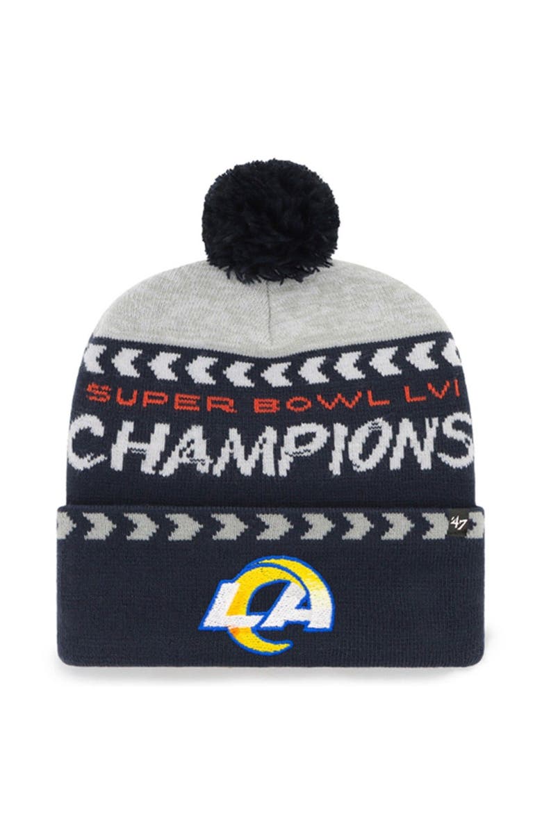 '47 Men's '47 Gray/Navy Los Angeles Rams Super Bowl LVI Champions Clapboard Cuffed Pom Knit Hat, Main, color, 