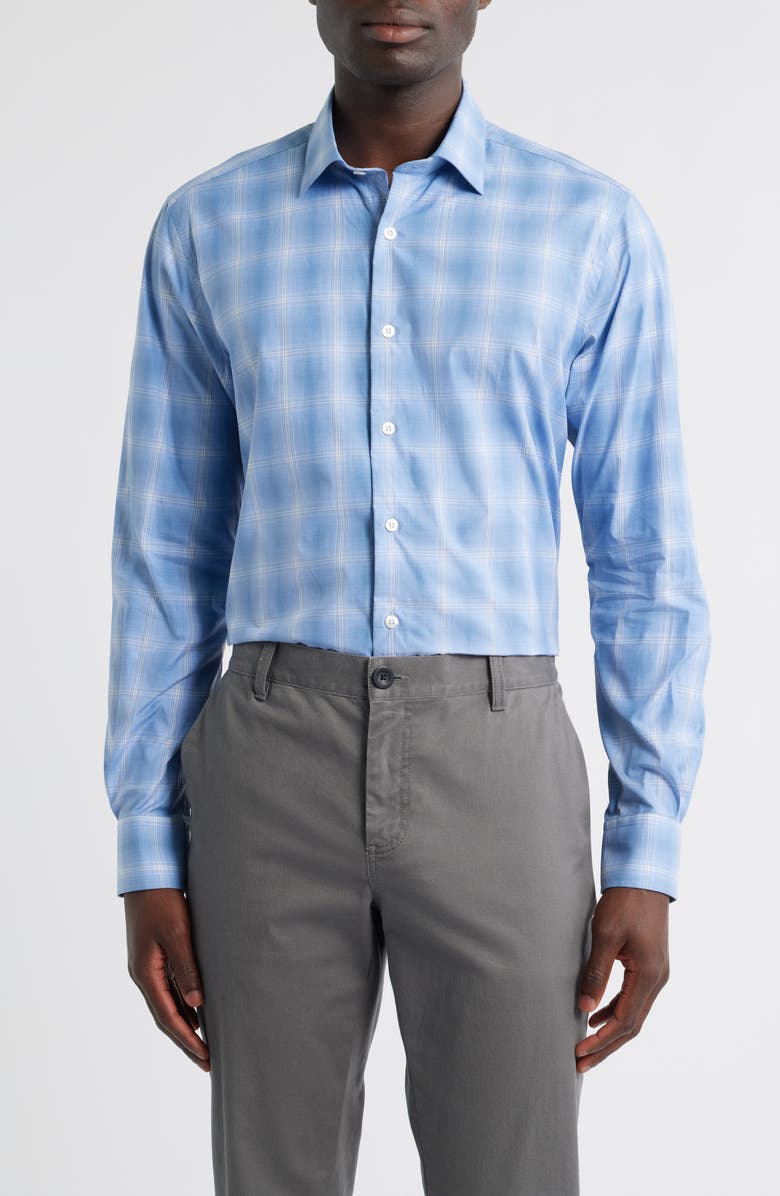 Scott Barber Canclini Regular Fit Plaid Cotton Poplin Button-Up Shirt, Main, color, Blue