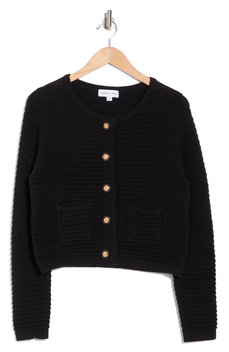 Gemma + Jane Buttoned Cardigan Sweater, Alternate, color, Black