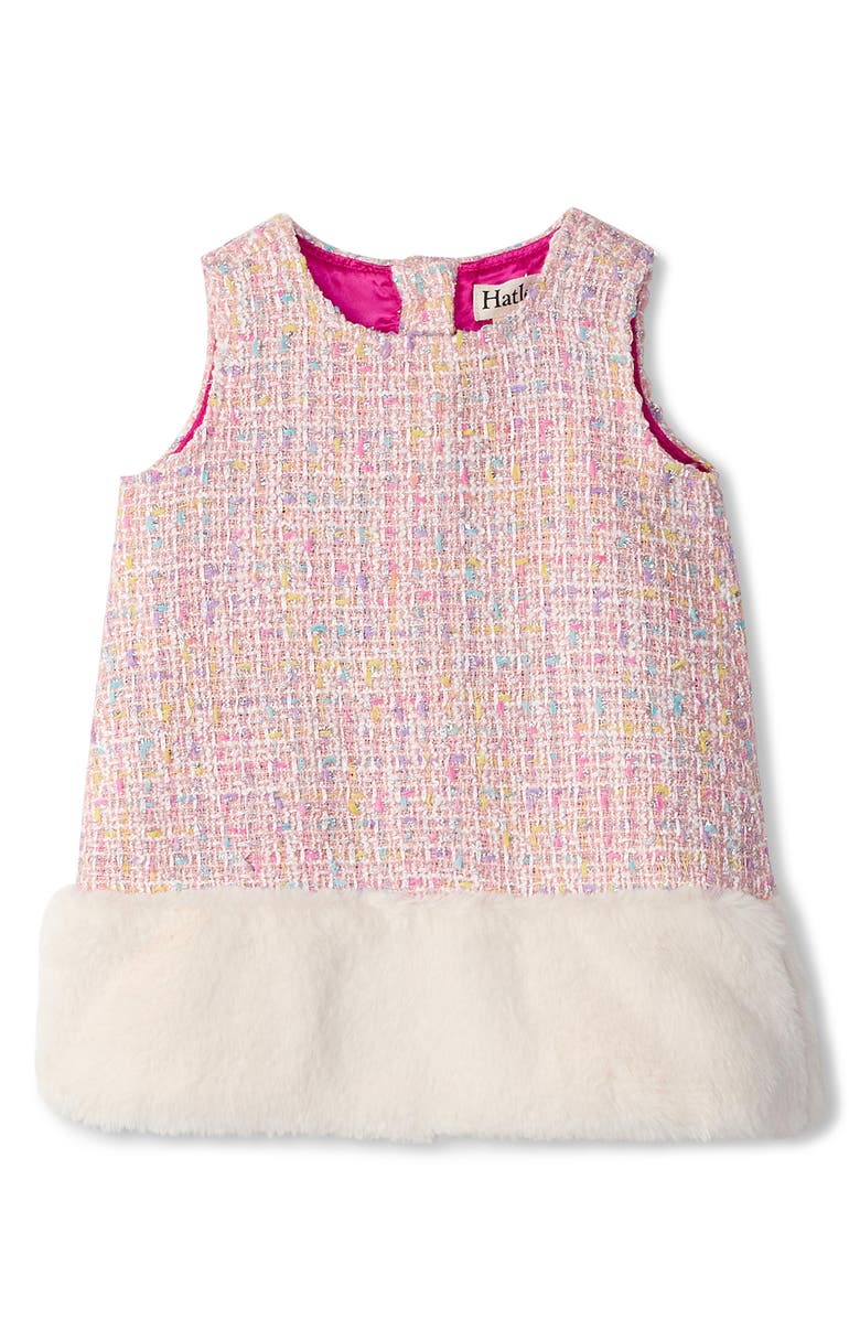 Hatley Aurora Faux Fur Trim Tweed Dress, Alternate, color, 