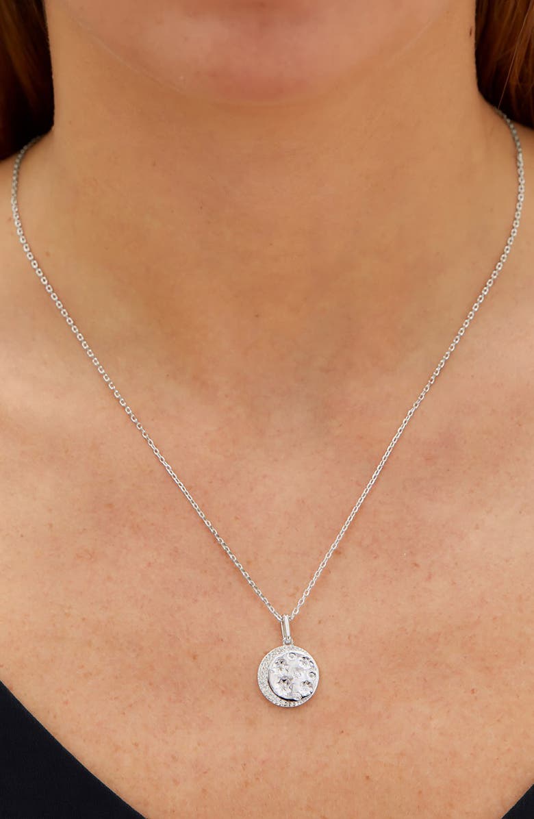 SAVVY CIE JEWELS Cubic Zirconia Moon & Star Pendant Necklace, Alternate, color, White-Silver