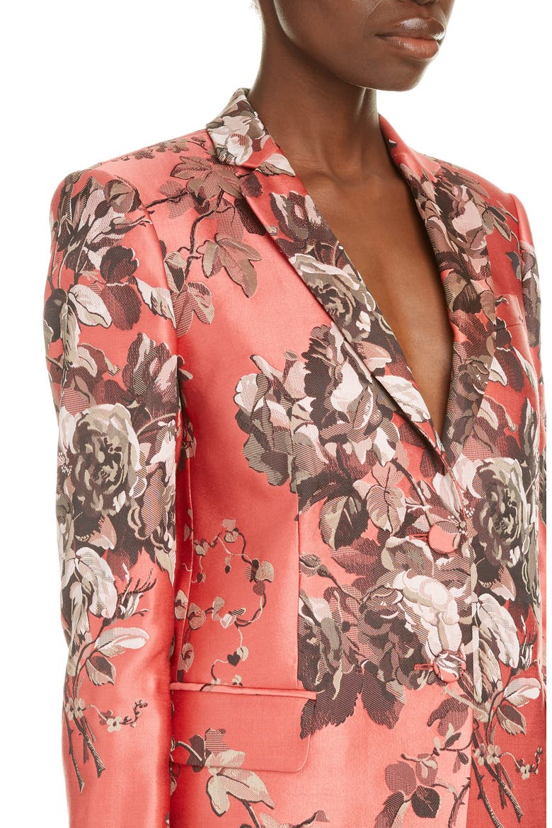 Belma Floral Silk Blend Blazer, Alternate, color, CORAL