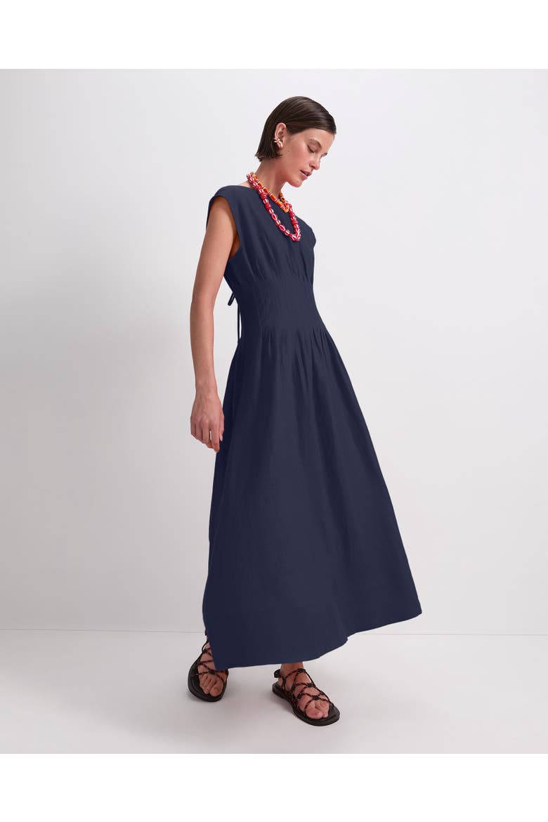 Ariana Pintuck Linen Dress, Alternate, color, Navy