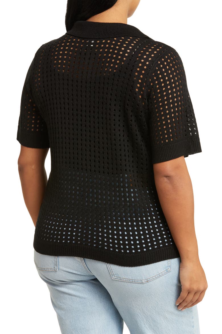Zena Openwork Button-Up Shirt, Alternate, color, BLACK