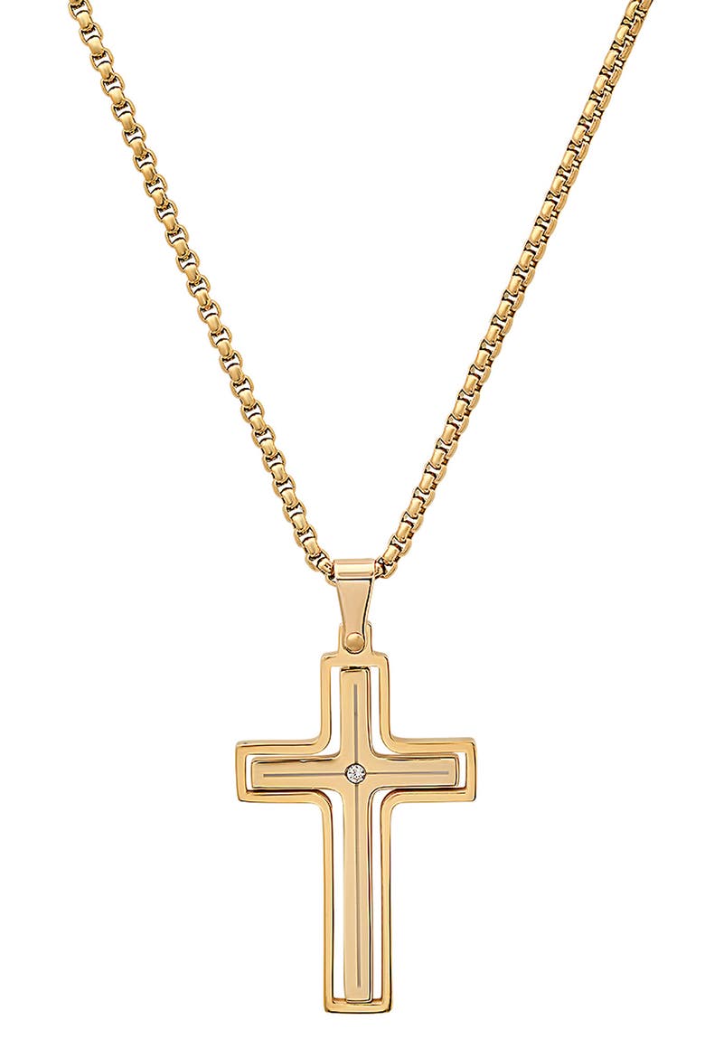 Men's Stainless Steel Crystal Cross Pendant Necklace, Main, color, GOLD