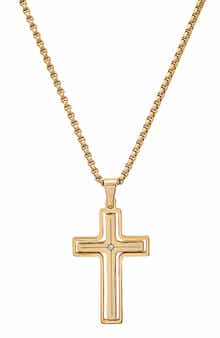 Men's Stainless Steel Crystal Cross Pendant Necklace