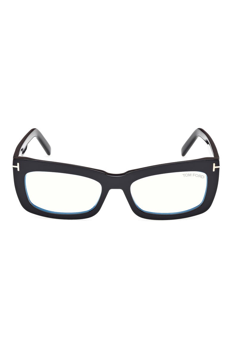 55mm Rectangular Blue Light Blocking Glasses, Main, color, BLACK ECO / T LOGO