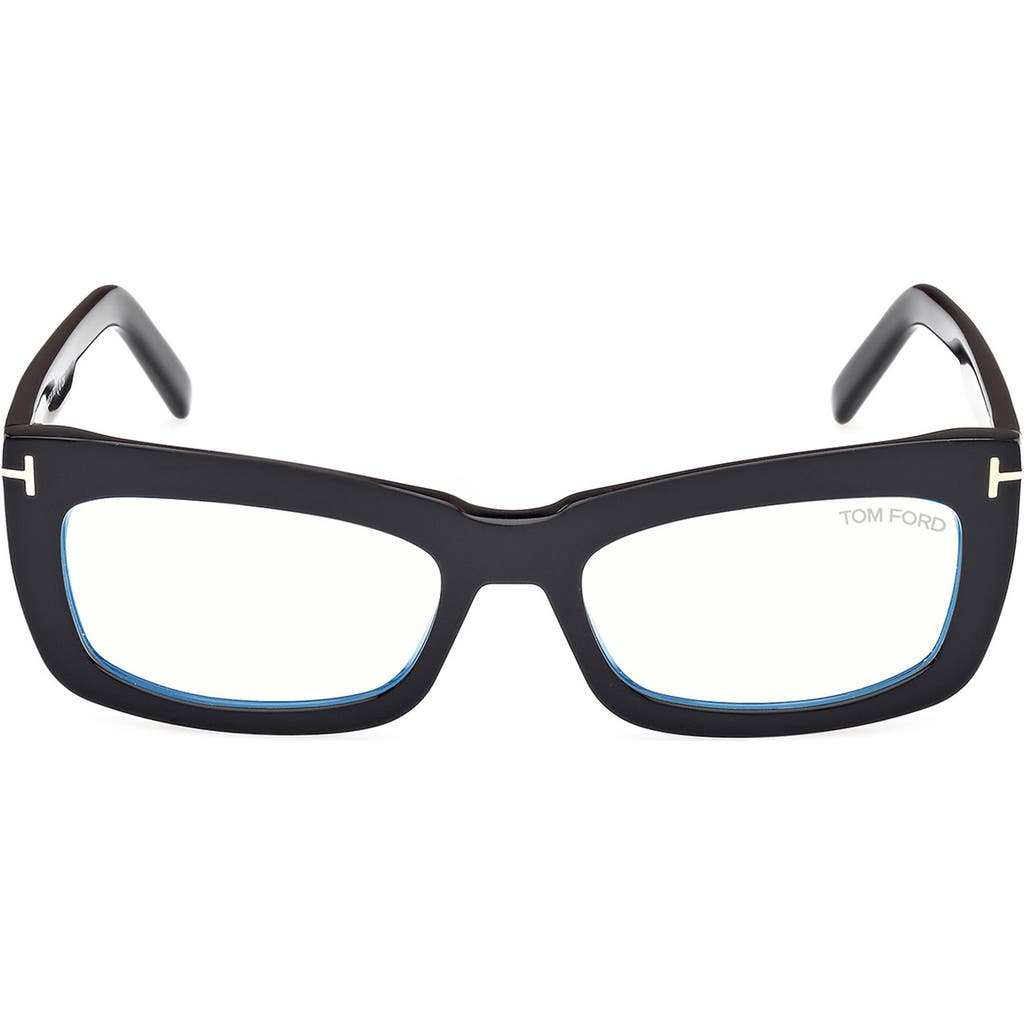 Tom Ford 55mm Rectangular Blue Light Blocking Glasses In Black