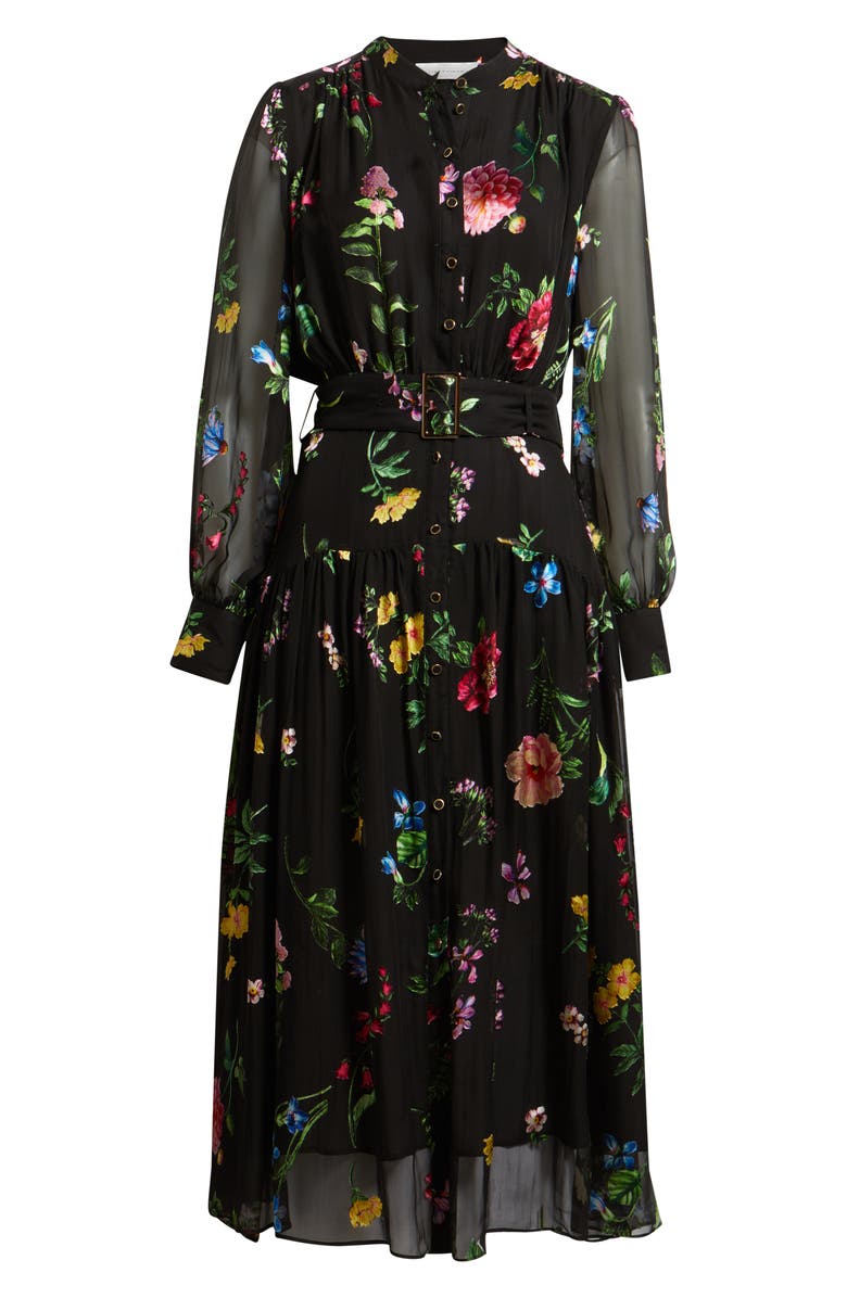 Elie Tahari The Janice Floral Print Long Sleeve Dress, Alternate, color, Noir Denim Garden