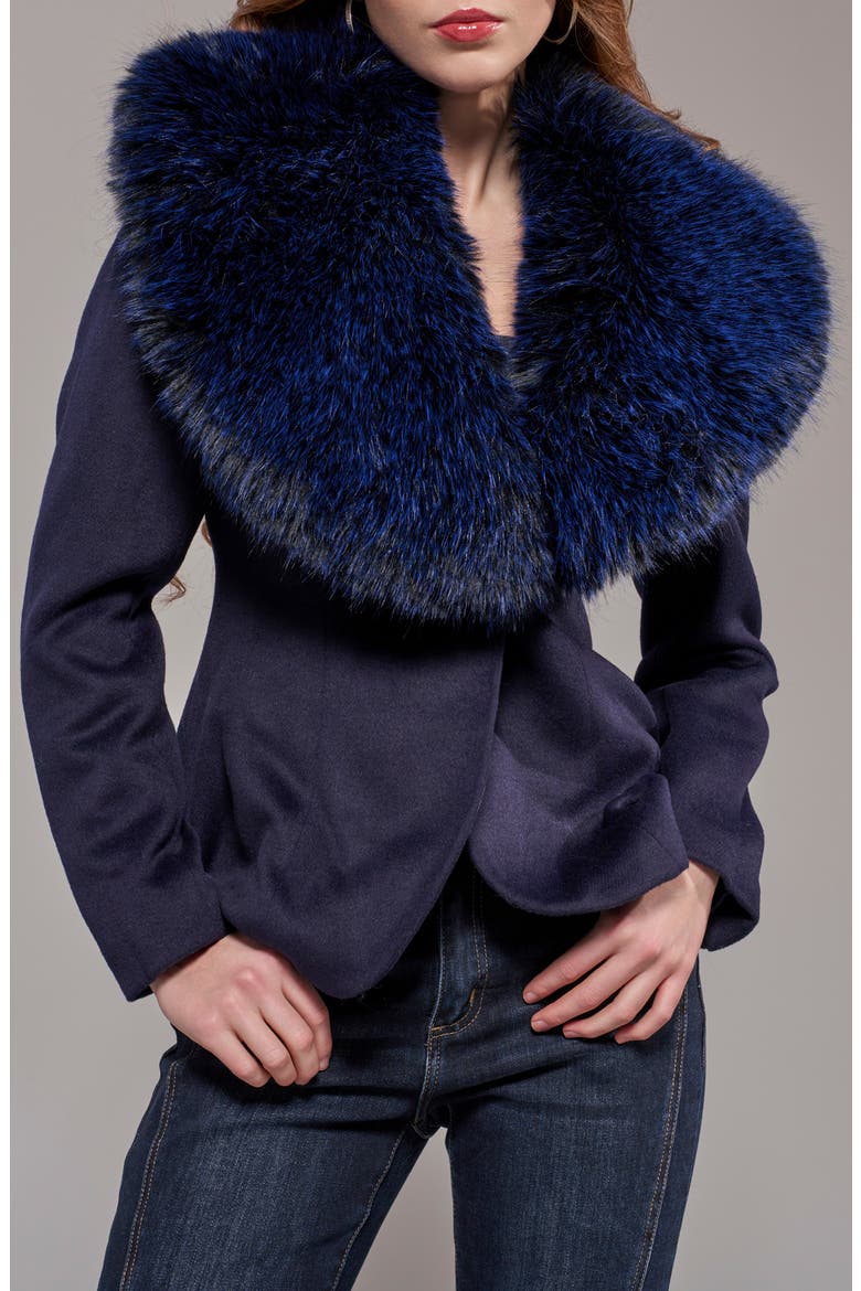 Liliane Wool Blazer with Faux Fur Collar, Main, color, NAVY