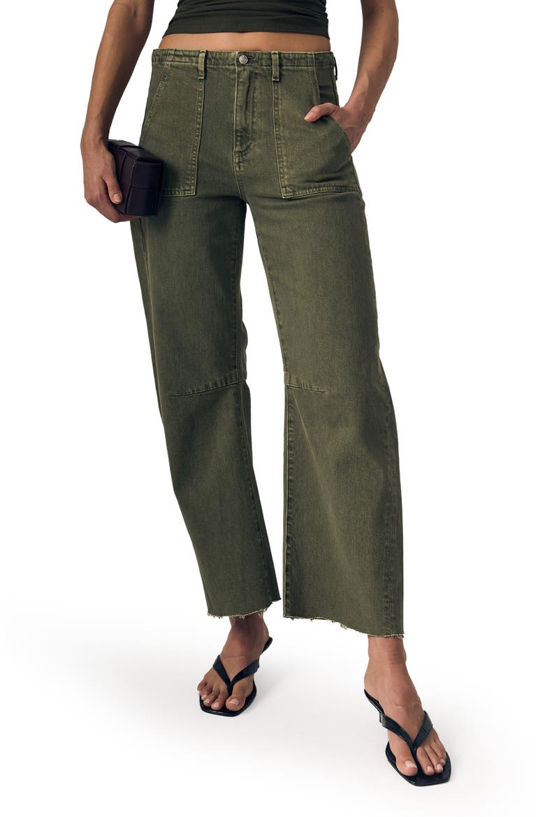 Raw Hem Barrel Utility Jeans, Main, color, OLIVE GREEN