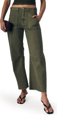 LE JEAN Raw Hem Barrel Utility Jeans