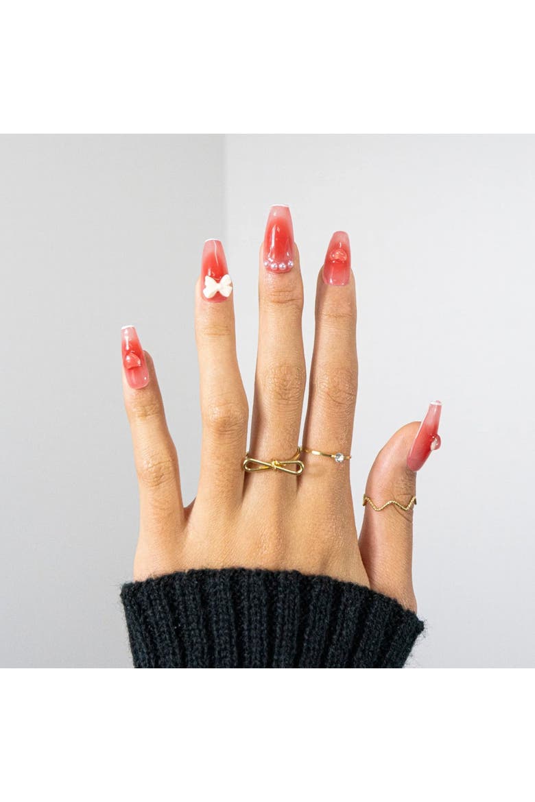 3H Luxury Handmade Press-on Nails - Rouge Bowtique Nails, Alternate, color, Red/White
