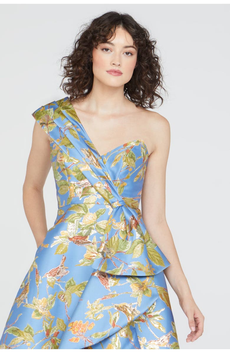 Theia Dalia Tea Length Dress, Alternate, color, Cornflower/Marigold