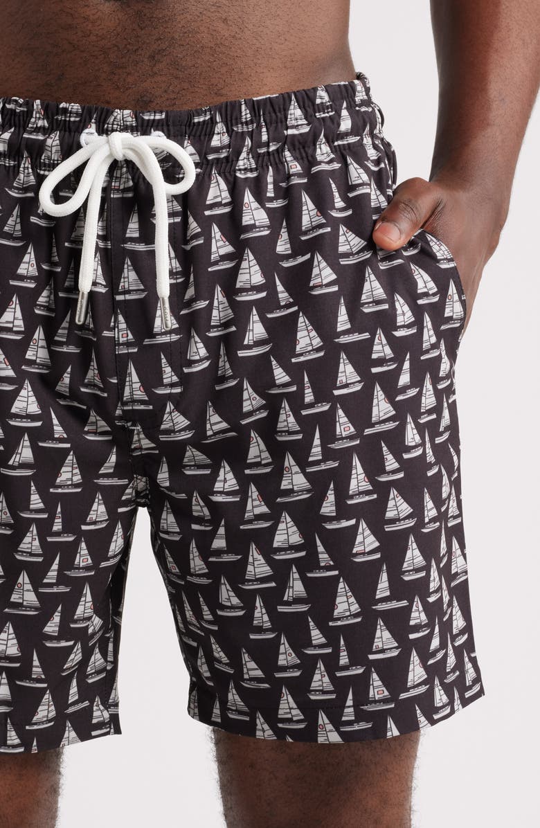 Stone Rose Sailboat Print Swim Trunks, Alternate, color, 