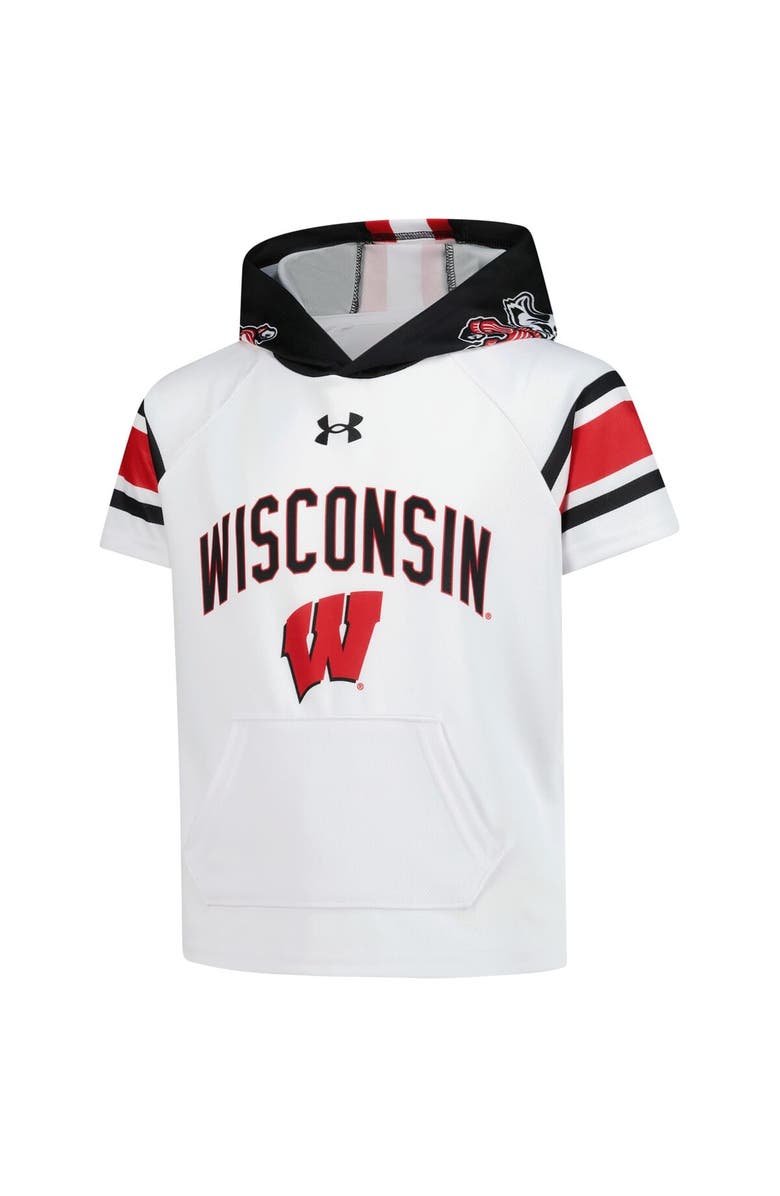 Under Armour Youth Under Armour White Wisconsin Badgers ArmourFuse Jersey Raglan Hooded T-Shirt, Alternate, color,
