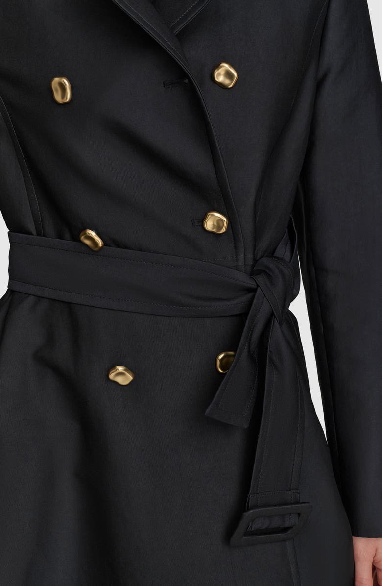 Donna Karan New York Water Resistant Skirted Cotton Blend Trench Coat, Alternate, color, Black