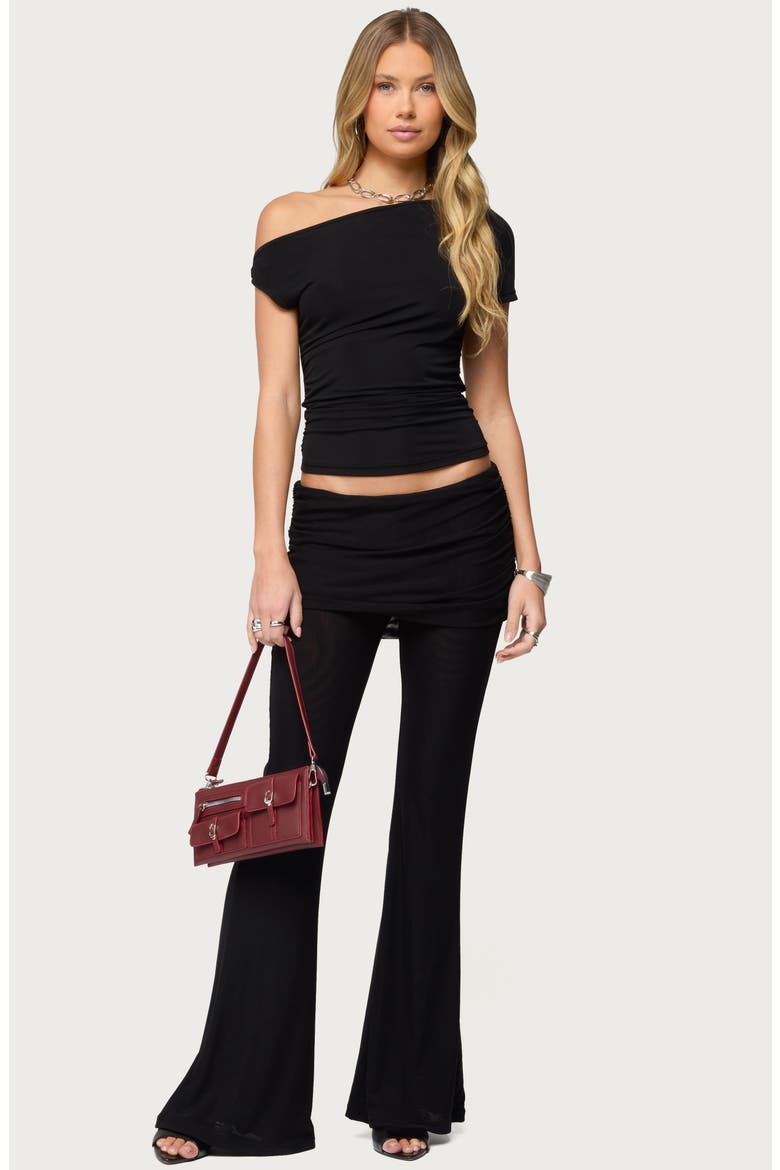 Halli Foldover Waist Skirted Pants, Alternate, color, BLACK