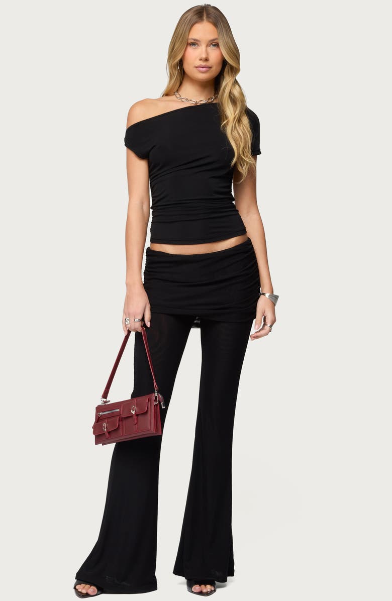 EDIKTED Halli Foldover Waist Skirted Pants, Alternate, color, Black