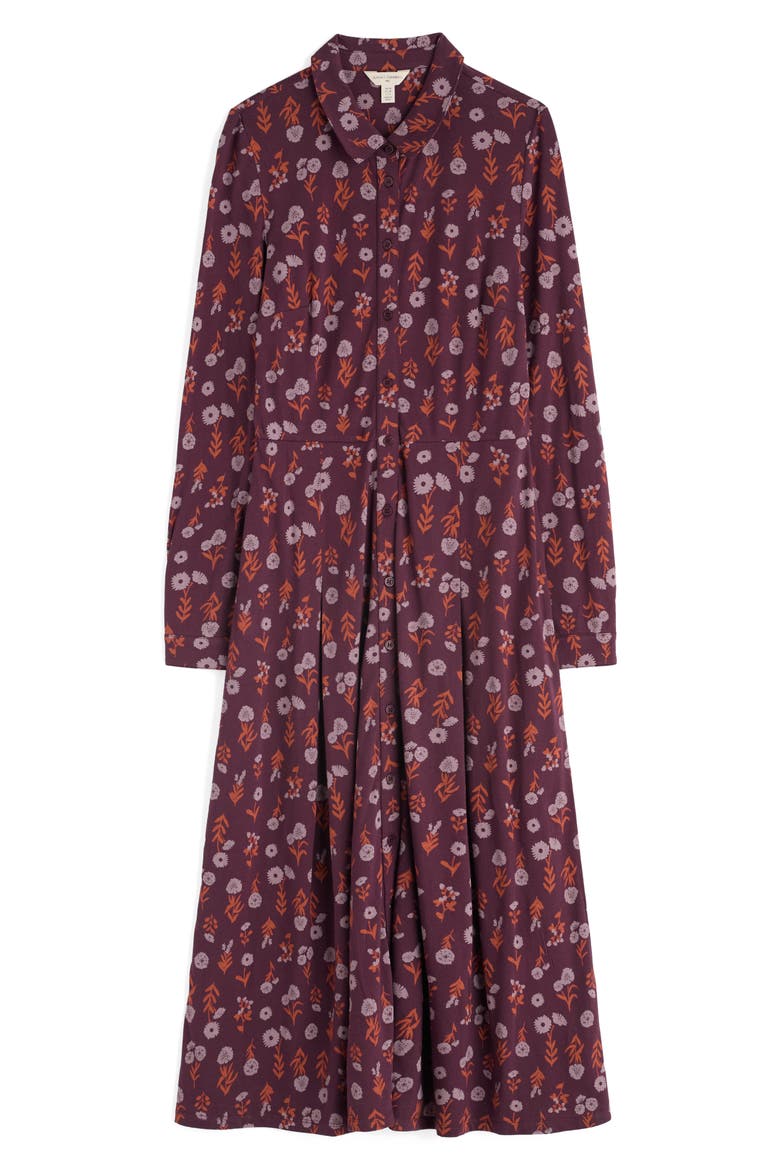 Coastline Print Long Sleeve Organic Cototn Blend Midi Shirtdress, Alternate, color, FLOWER SHADOW DARK HELLEBORE