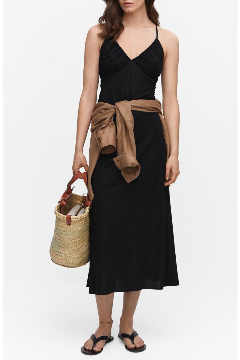 Ruched Cutout Midi Sundress, Main, color, BLACK