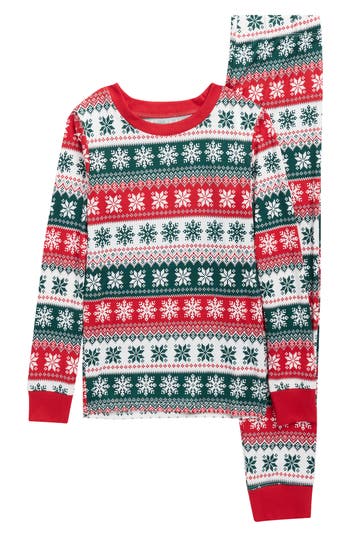 Jaclyn Kids' Matching Family Fair Isle Snowflake Fitted Two-piece Pajamas In Multi