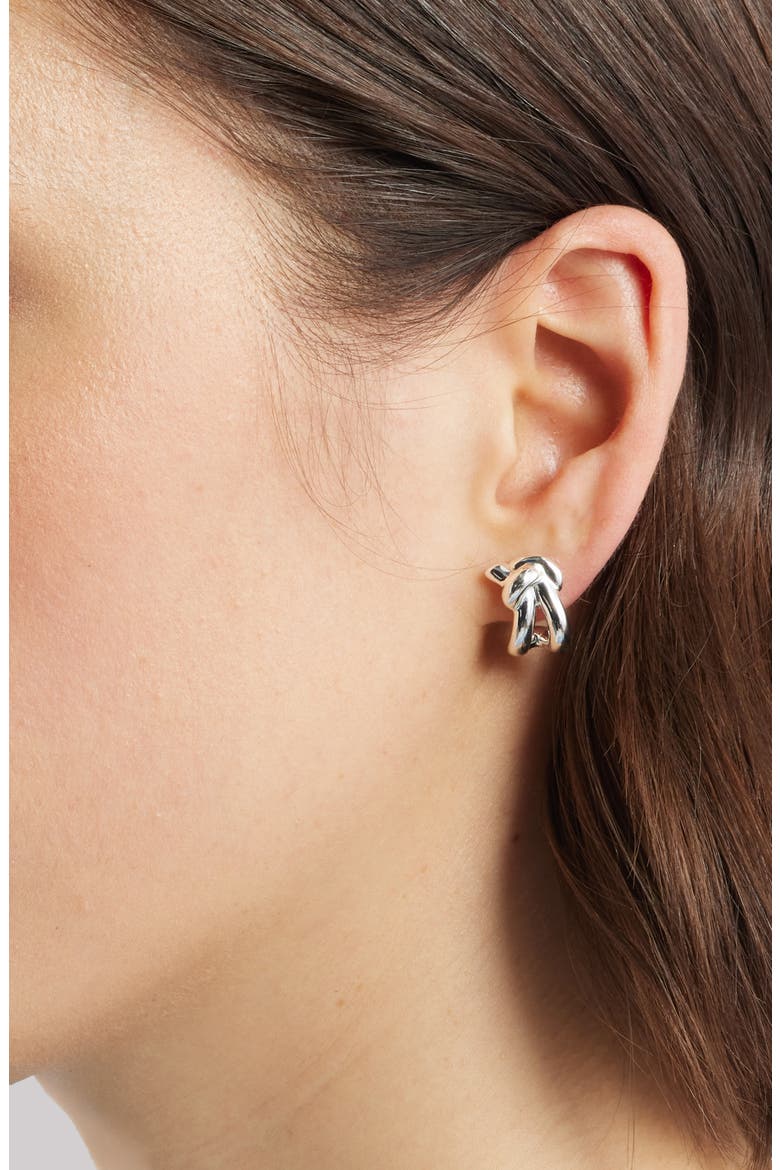 Demi Fine Knot Huggie Hoop Earrings, Alternate, color, STERLING SILVER PLATED