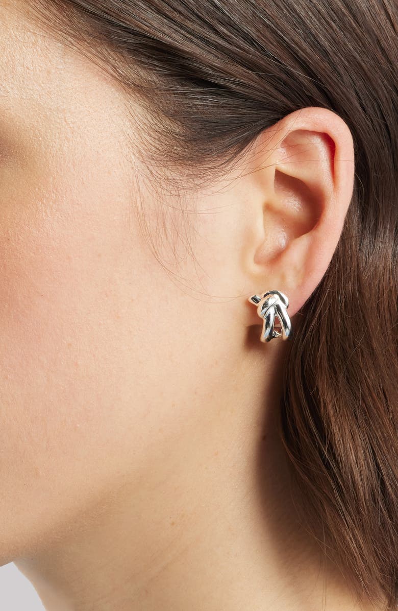 Nordstrom Demi Fine Knot Huggie Hoop Earrings, Alternate, color, Sterling Silver Plated