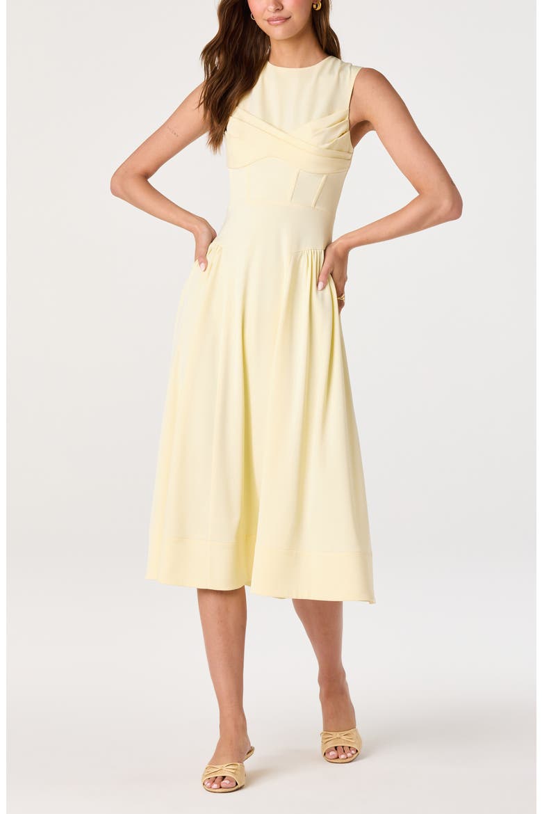 Seraphina Pleated Twist Corset Midi Dress, Alternate, color, BUTTER YELLOW