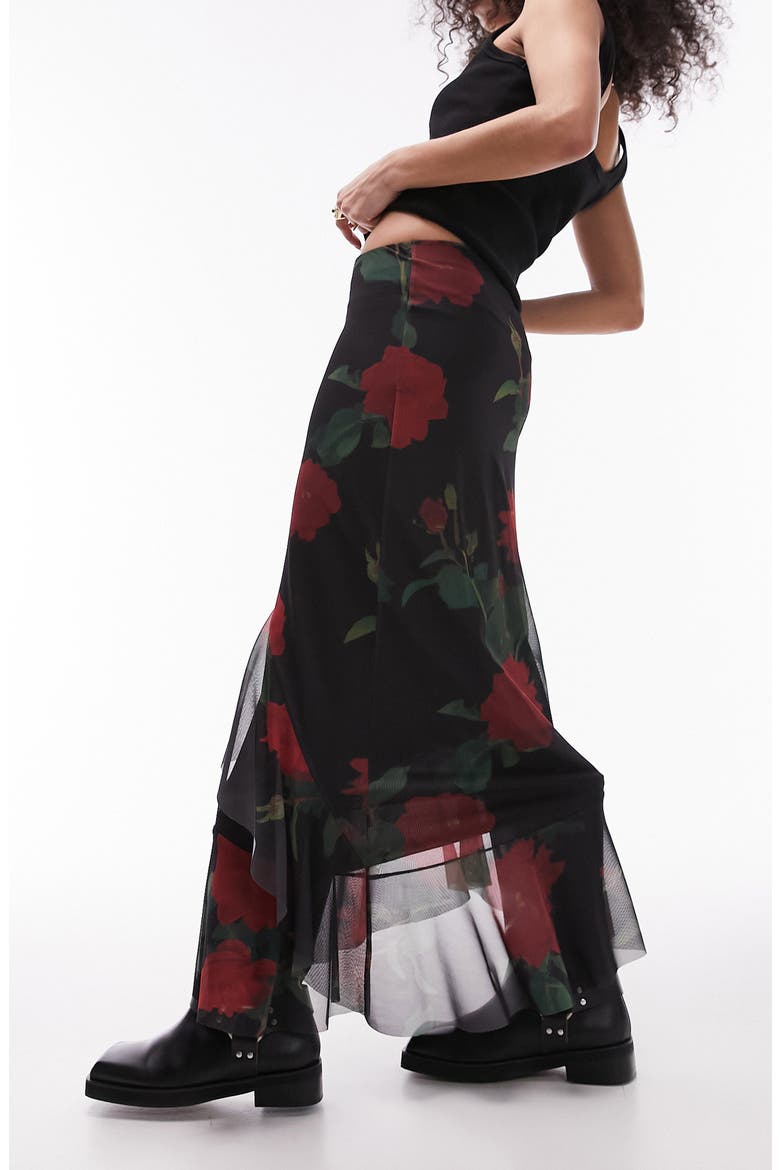 Ruffle Mesh Midi Skirt, Alternate, color, PINK