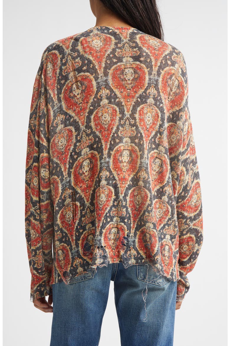 Print Linen Boyfriend Cardigan, Alternate, color, BLACK/ RED MULTICOLOR