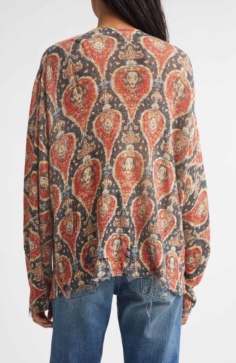 R13 Print Linen Boyfriend Cardigan, Alternate, color, Black/ Red Multicolor