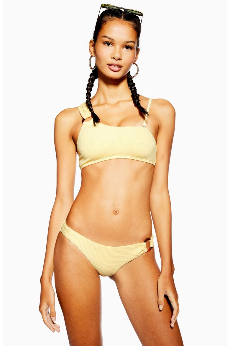 Ribbed Ring One-Shoulder Bikini Top, Alternate, color, YELLOW