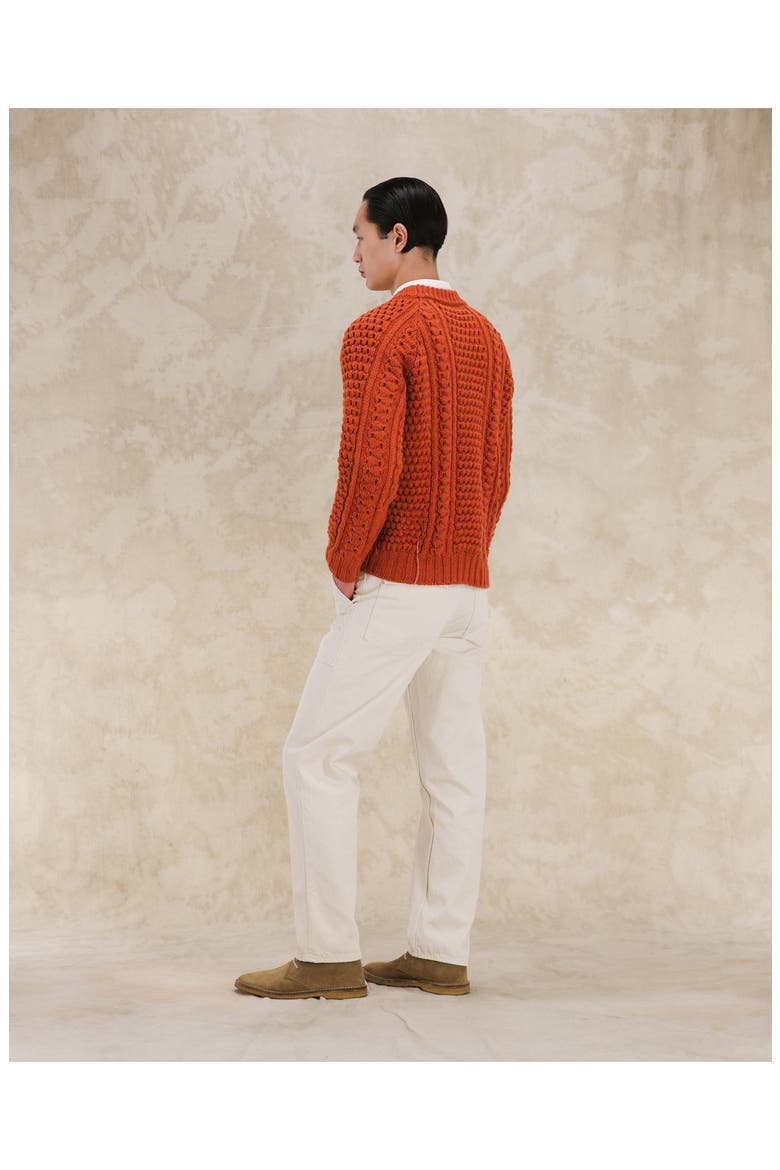 Aston Cable Knit Wool Crewneck Sweater, Alternate, color, Orange