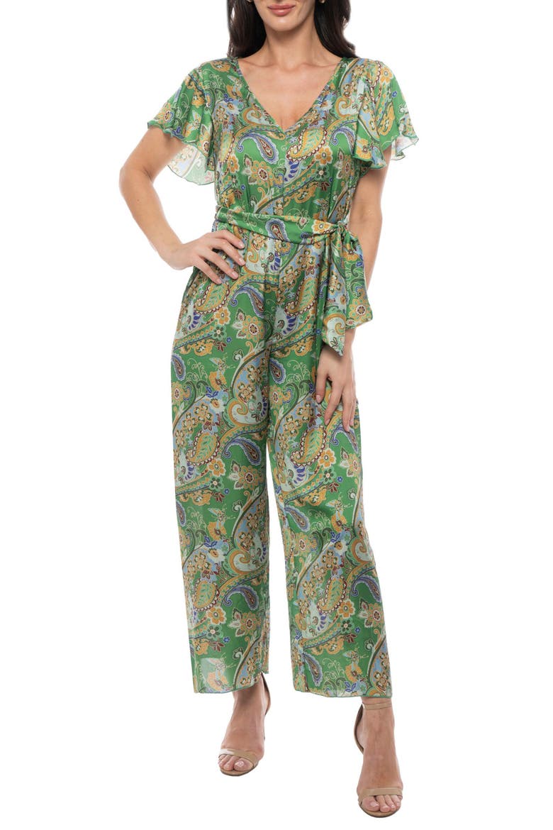 Flutter Sleeve Jumpsuit, Main, color, GREEN MULTI
