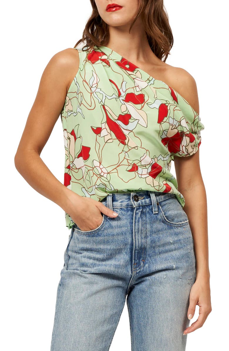 Equipment Oriana One-Shoulder Silk Top, Main, color,