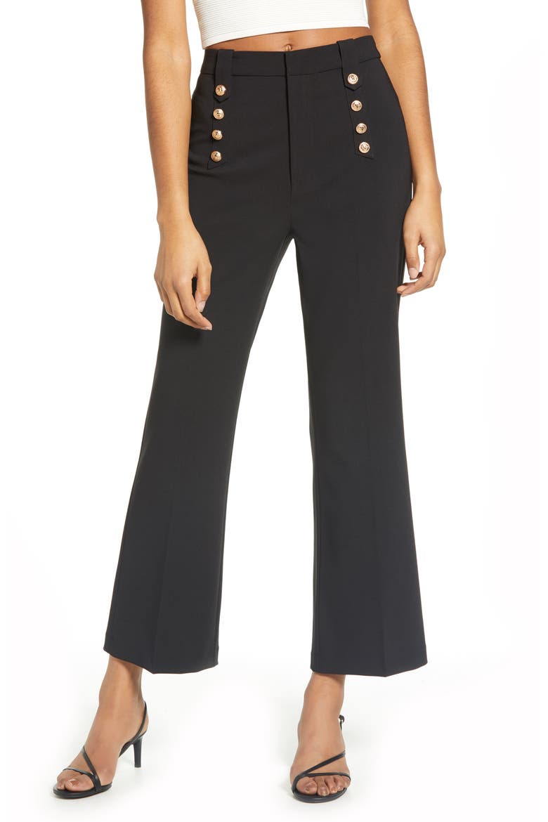Semi Flare Button Pants, Main, color, BLACK