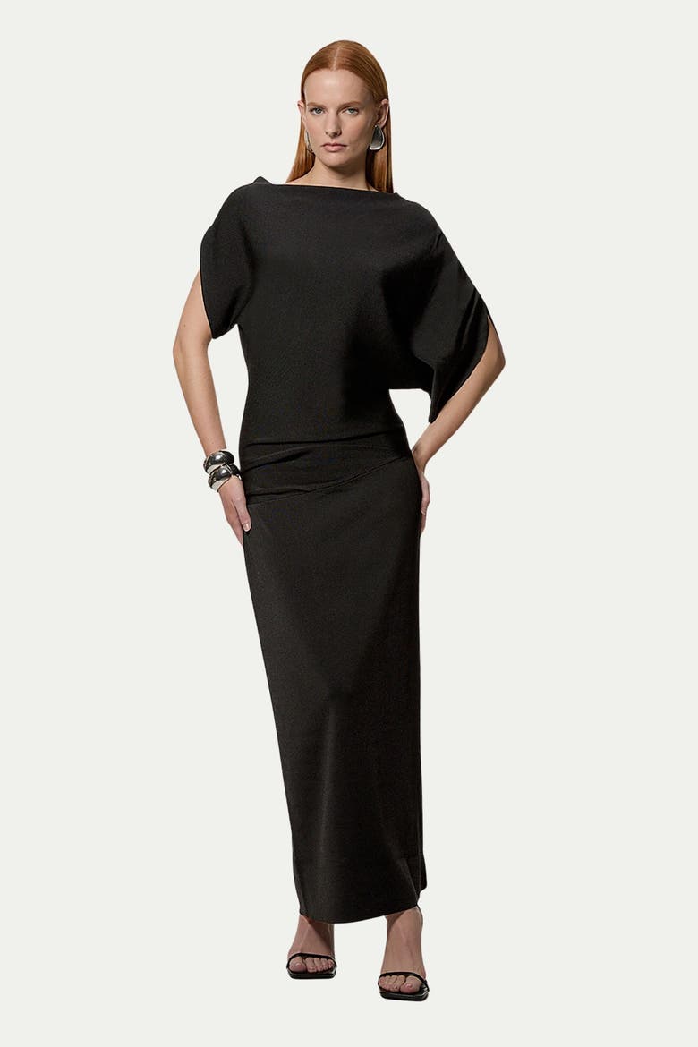 Dropped Waist Asymmetric Maxi Dress, Main, color, Black