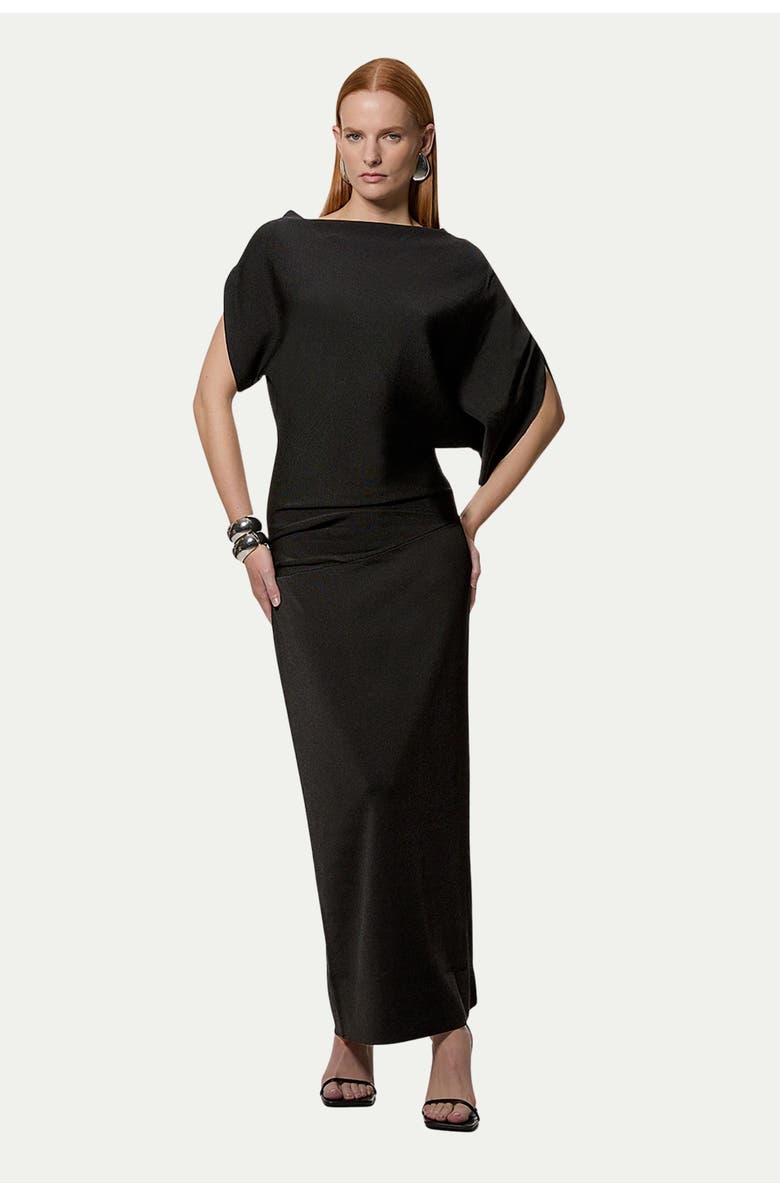 Karen Millen Dropped Waist Asymmetric Maxi Dress, Main, color, Black