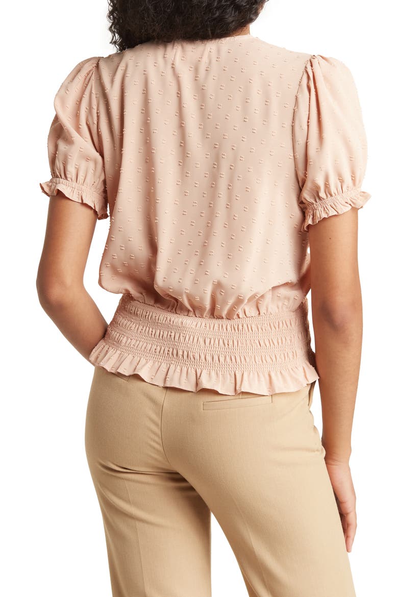 Swiss Dot Faux Wrap Top, Alternate, color, BLUSH