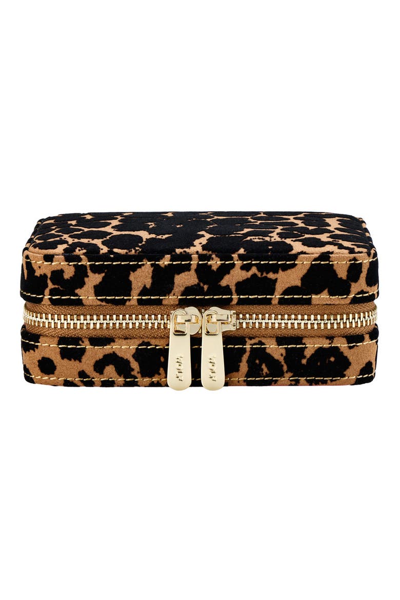 Savanna Leopard Print Jewelry Zip Case, Main, color, Tan/Black