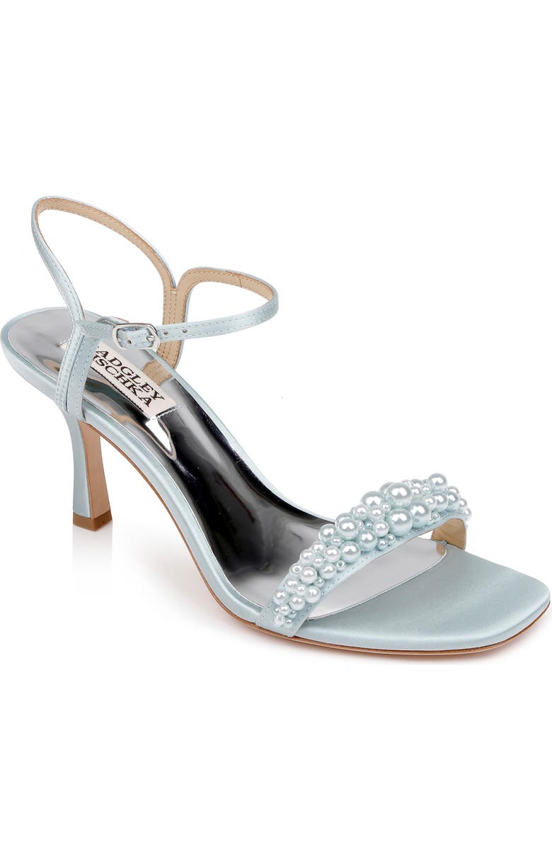 BADGLEY MISCHKA Caitlyn Metallic Satin Sandal, Main, color, Mist St